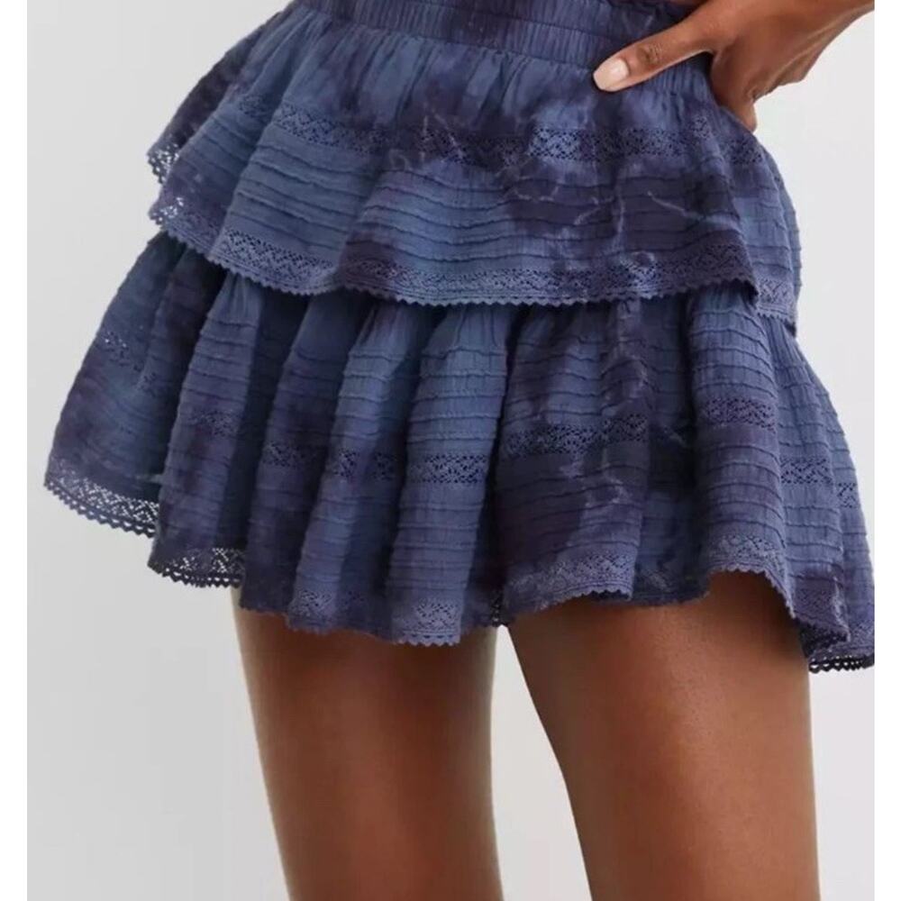 aerie Navy Blue Tiered Lace Mini Skirt